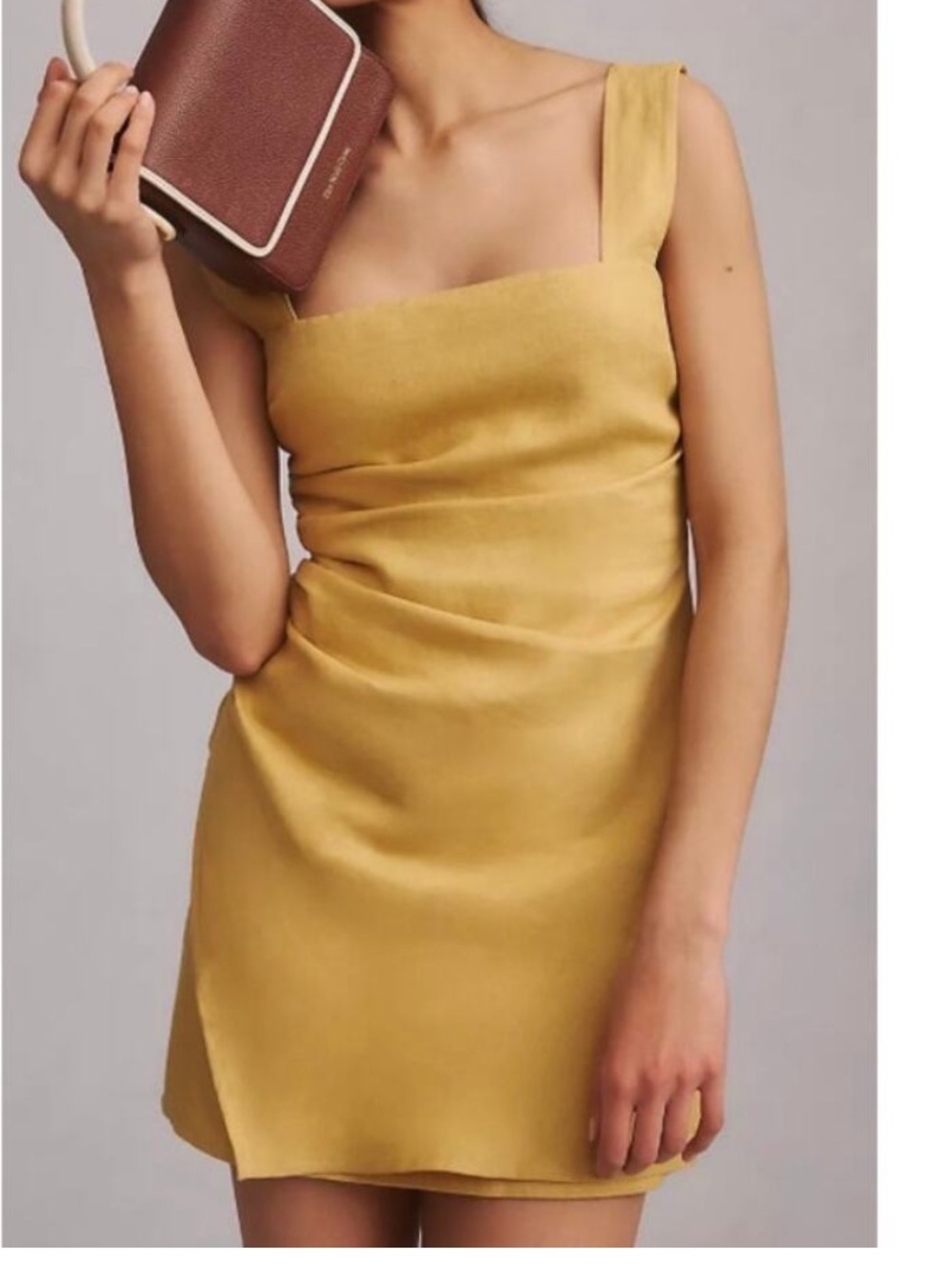 Reformation tank Mini Dress in Mustard Yellow - size 6 adjustable straps, drapet